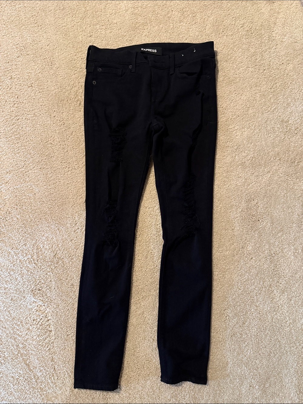 Express Black Skinny Jeans with Subtle Distressing